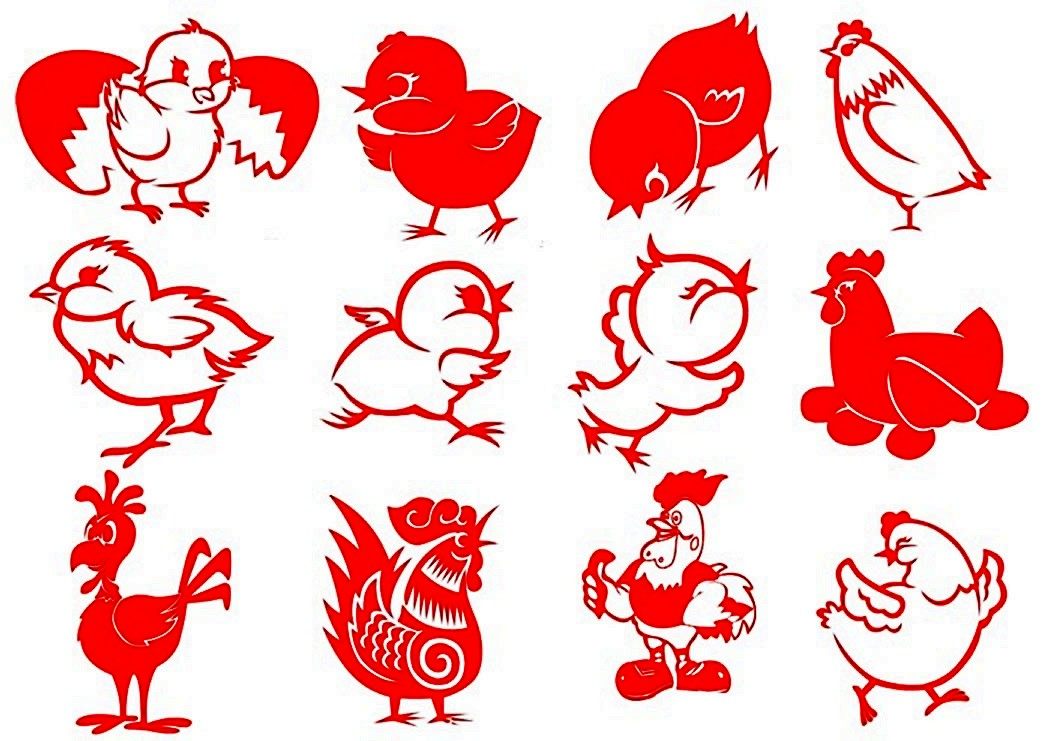 Hollowed-out adhesive small chicken cut paper window Flower duozodiac Chicken Wall Stickers Glass Stickers Flowers Birds Cut paper Cartoon Chicken