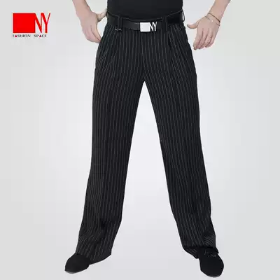 Na Yi dance suit men's modern dance pants black and white striped pants dance suit trousers black national standard dance social dance waltz