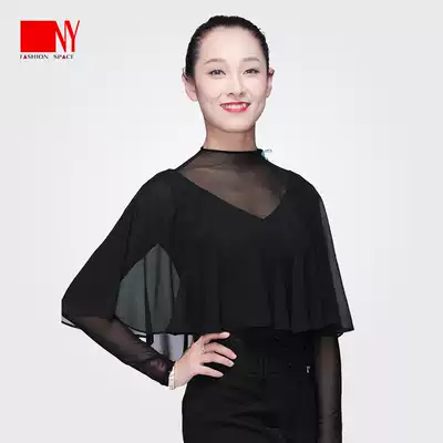 Nina Art Year Modern Dance Women's Blouse Long Sleeve V-collar Practice National Standard Dance Social Dance Waltz Waltz Shawl Practice