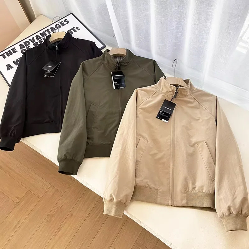 Harrington Short Jacket Source Factory Unisex Stand Collar Long Sleeve Zip-Up Jacket Loose Fit Men's Jacket 484610