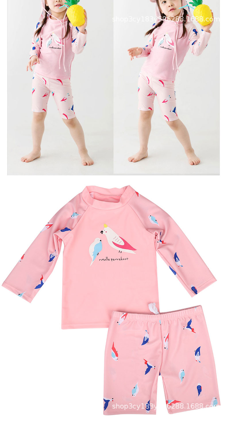 Phiên bản tiếng Hàn của những cô gái mới mặc đồ bơi trẻ em nhỏ chia đôi vẹt dài tay áo chống nắng màu hồng cô gái áo tắm - Bộ đồ bơi của Kid do boi be trai