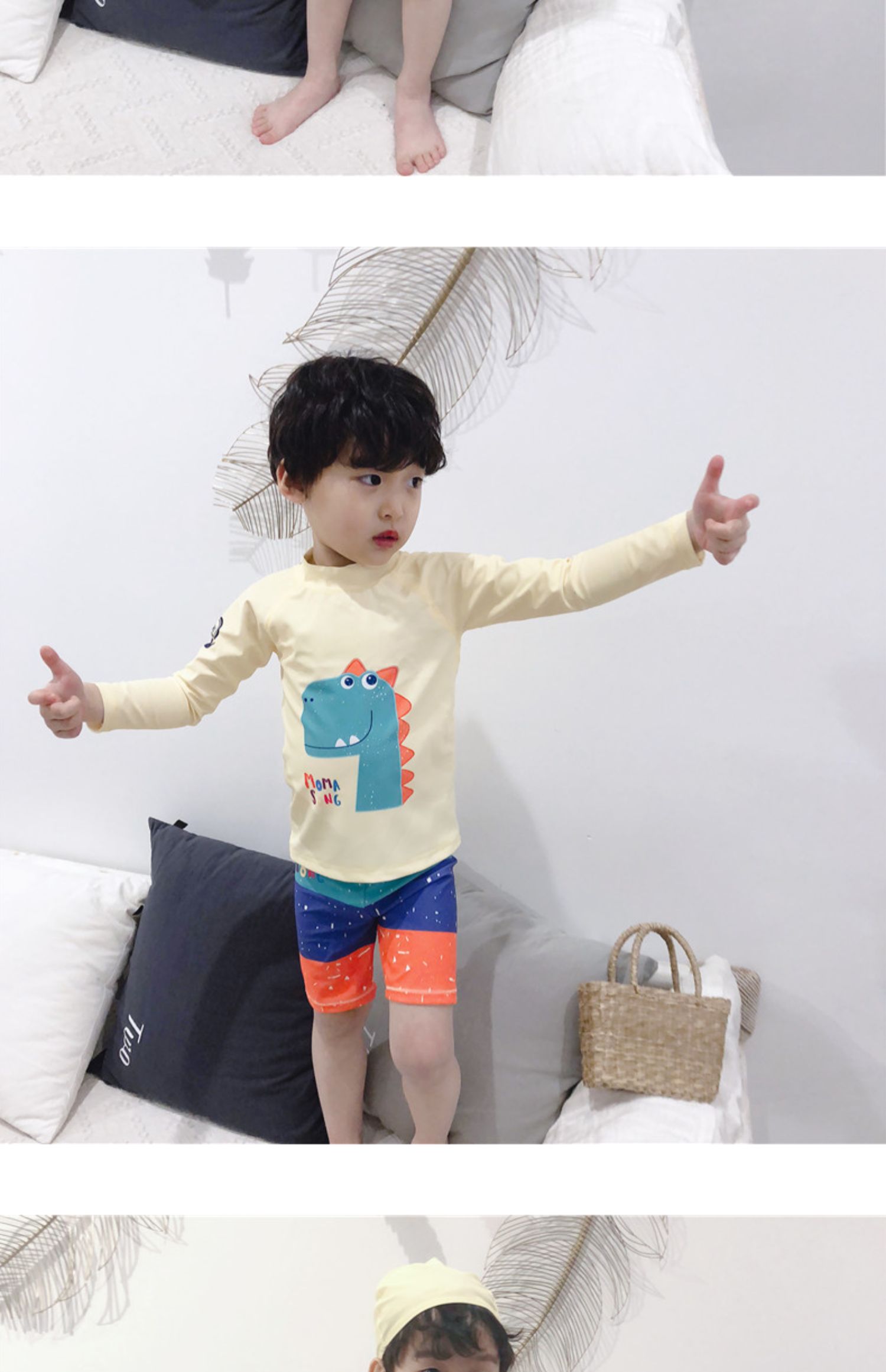 Áo tắm cho bé trai Bộ đồ đôi màu sắc thân cây Quần bé trai lớn Kem chống nắng ấm cho bé Bộ đồ bơi - Bộ đồ bơi của Kid đồ bơi cho bé gái 12 tuổi