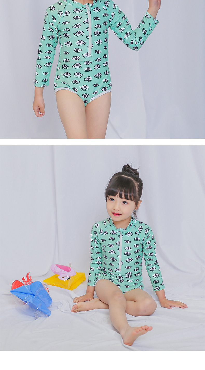 2019 áo tắm trẻ em mới của INS đôi mắt dễ thương bé trai và bé gái áo chống nắng dài tay đội mũ bơi - Bộ đồ bơi của Kid bikini bé gái