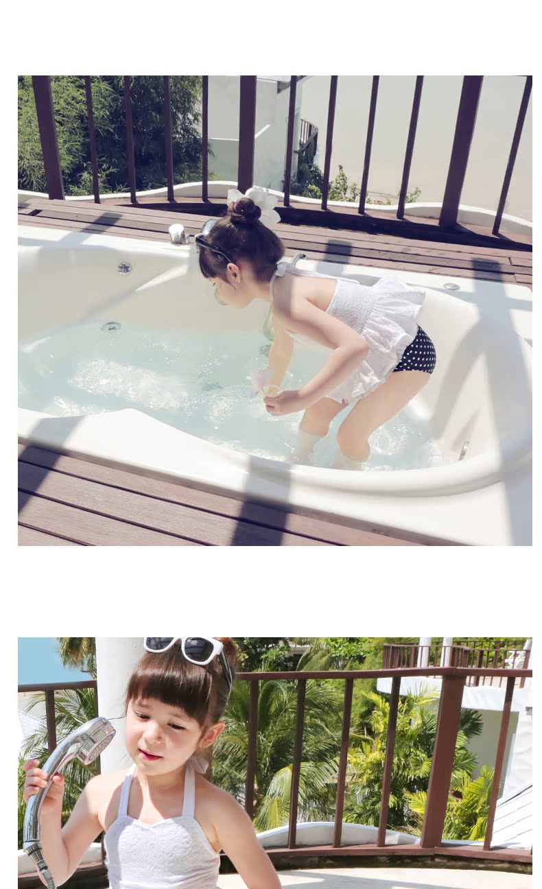 Hàn Quốc chia tam giác bé gái đồ bơi ren công chúa đầm đu treo cổ áo tắm trẻ em bikini - Bộ đồ bơi của Kid đồ bơi con nít