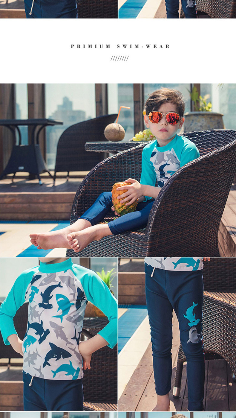 2019 trẻ em mới đồ bơi bé trai tay dài chia tay áo chống nắng cá mập áo tắm cho bé lớn quần bơi dài - Bộ đồ bơi của Kid đồ bơi con gái
