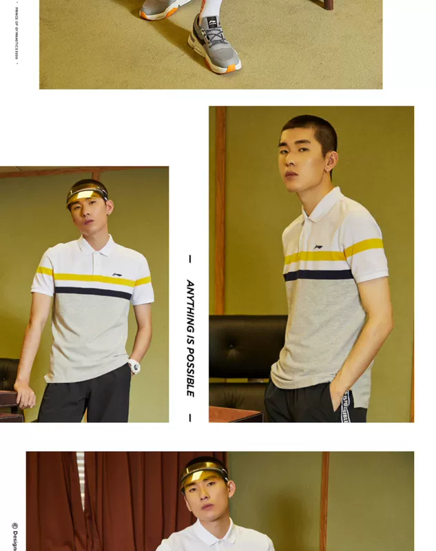 Trung Quốc Li Ning ngắn tay áo sọc nam giản dị áo sơ mi POLO 2019 Thời trang thể thao mới Mùa hè ve áo - Áo polo thể thao