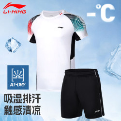 Li Ning 스포츠 정장 남성과 여성을위한 배드민턴 슈트 새로운 여름 달리기 속건성 반팔 반바지 스포츠 슈트