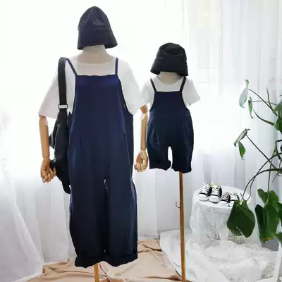 Original self-made literary fan cotton and hemp parent-child clothing linen loose baby bag pants in small children mother and daughter mother and son jumpsuit tide