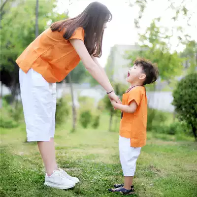 Spring and summer promotion custom original large size parent-child clothing fashion cotton and linen literary fan Cotton and linen loose vest linen suit