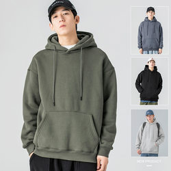 Woodsoon Hooded Sweatshirt for Men, Spring and Autumn, Loose Solid Color Men's Top, Sports Autumn and Winter Fleece Pullover, Trendy