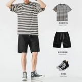 Модный летний комплект, хлопковая футболка с коротким рукавом, шорты для отдыха, штаны, свободный прямой крой