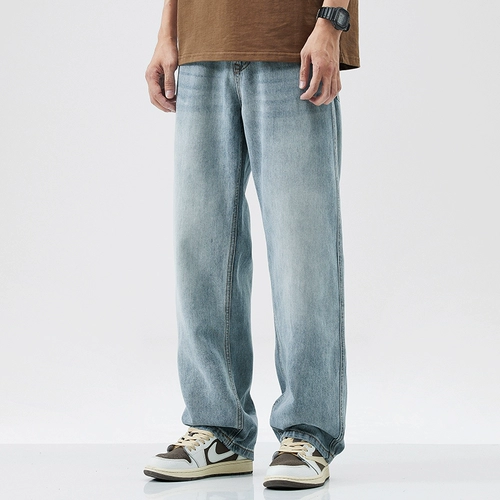 Синие летние джинсы, тонкие штаны, свободный прямой крой