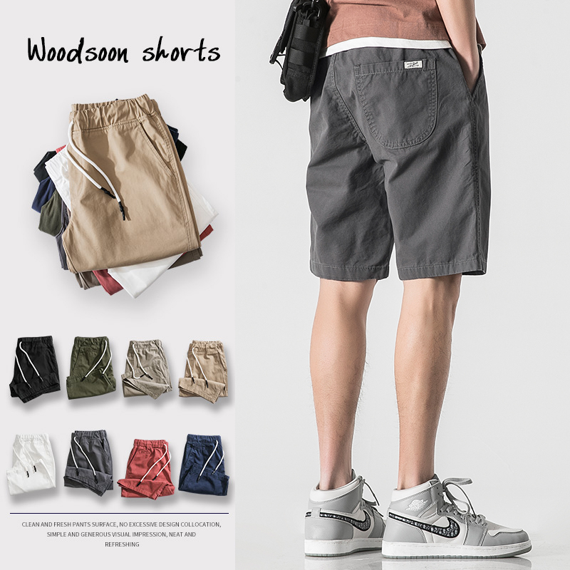 Casual shorts men's summer new loose five-point pants sports pure cotton straight pants wear gray beach pants outside