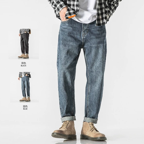 Ретро демисезонные джинсы, универсальные штаны, в американском стиле, свободный прямой крой