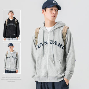 Woodsoon hooded sweatshirt men's spring fashion brand design cardigan autumn and winter goose down outer loose drawstring top cotton