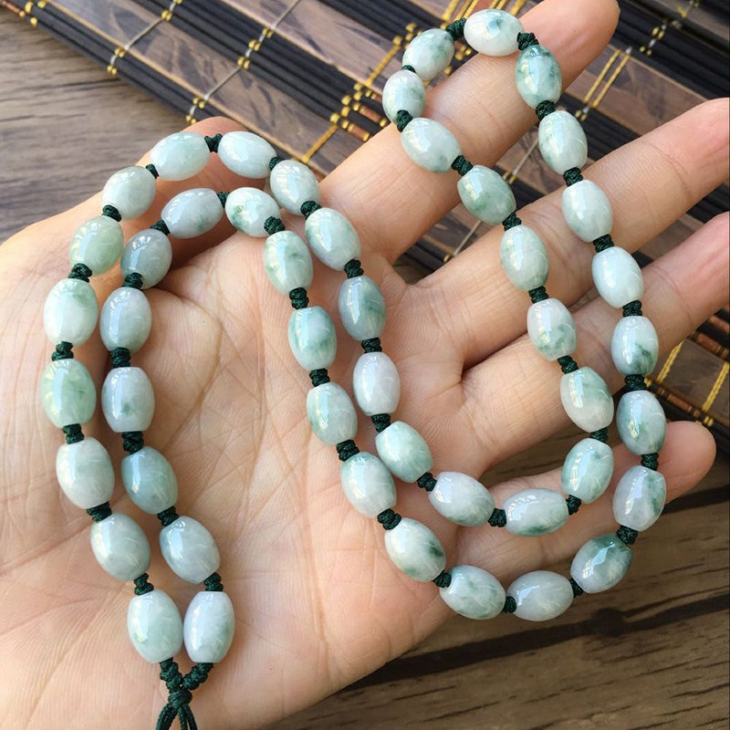 Natural emerald jade pendant rope High-grade hand-woven floating flower rice bead necklace rope jade pendant lanyard for men and women