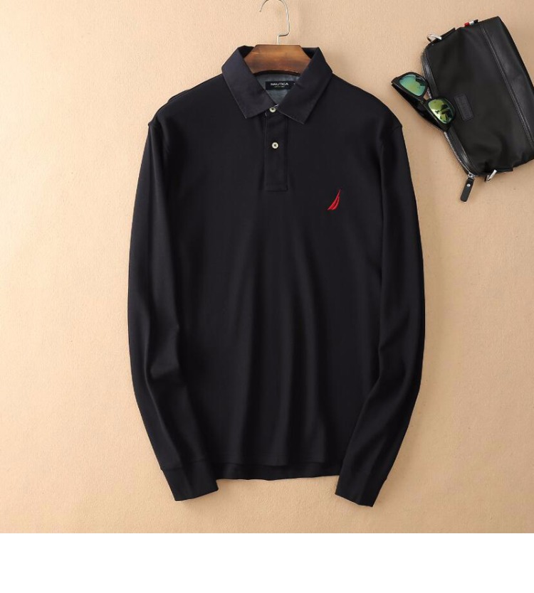 Nautica Nordica áo polo dài tay mùa xuân và mùa thu Paul lapel chia áo thun màu ngọc trai lưới giải trí áo polo nam đẹp