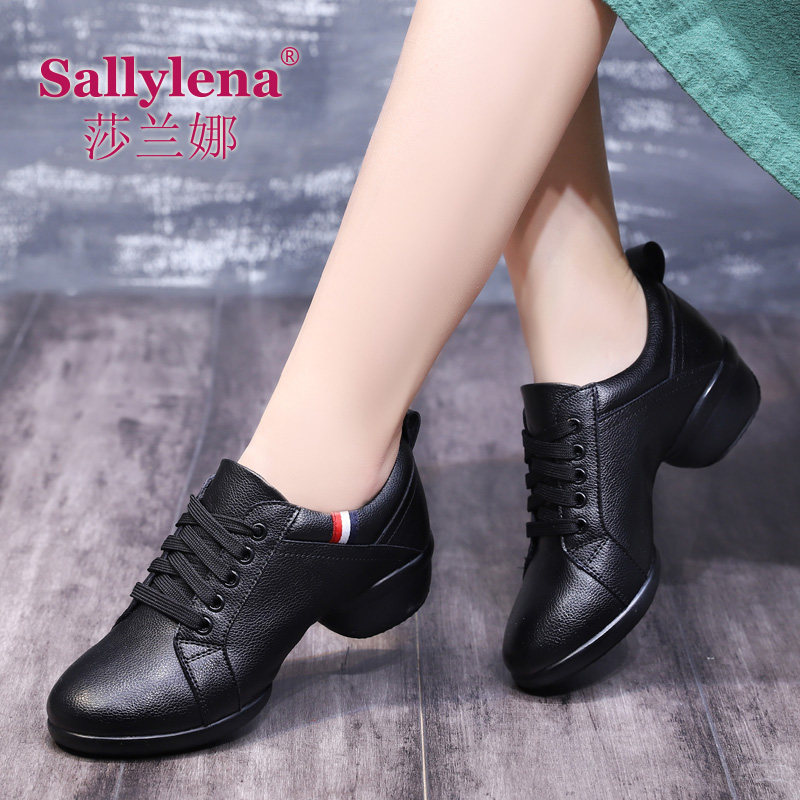 Salana dance shoes women's spring and Autumn new square dance shoes leather mid-heel soft-soled sailor dance shoes