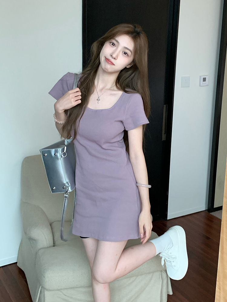 小个子紫色连衣裙子女夏季2024新款法式甜美气质绝美温柔风包臀裙