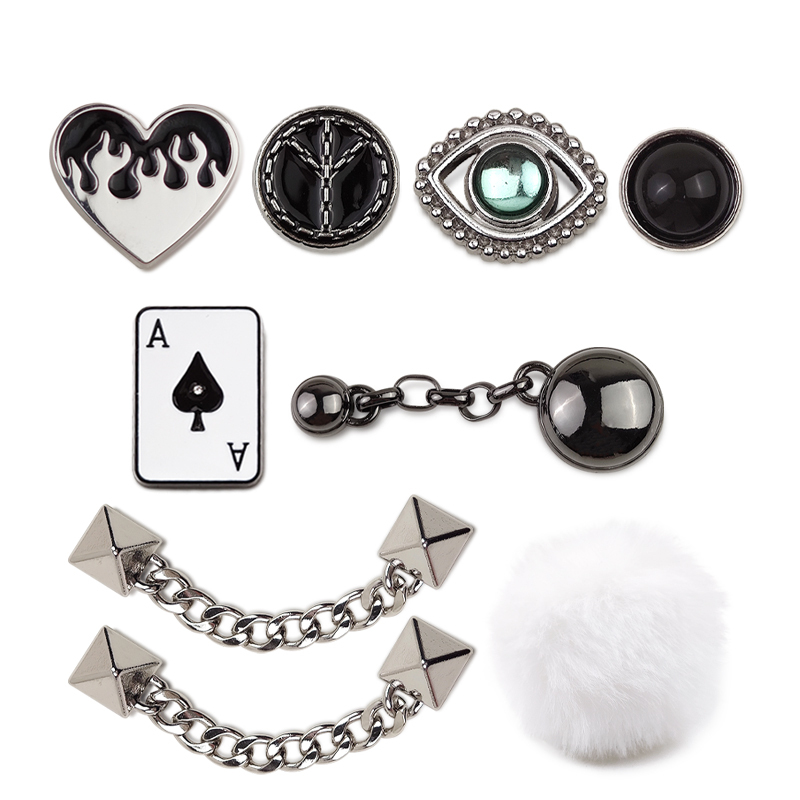 New Crocs Shoe Charms, Crocs Shoe Accessories, Chain, Textured Black Metal, Silver Elements