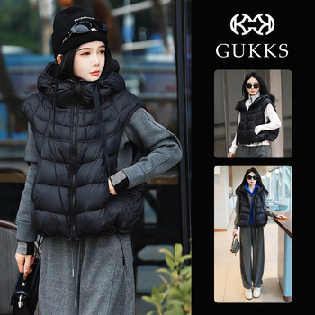 Mingming Gukks Sleeveless down Vest for Women 2025 Autumn and Winter New Casual Style Hooded Ribbed Vest Top