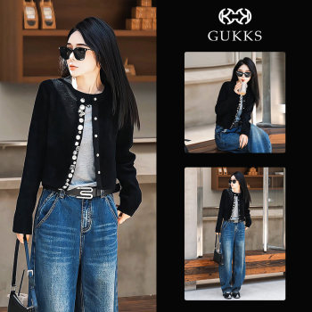 Mingming Gukks Women's Jacket in the Style of Chanel, 2025 Autumn and Winter New Model, Heavily Embellished with Rhinestones and Decorative Buttons