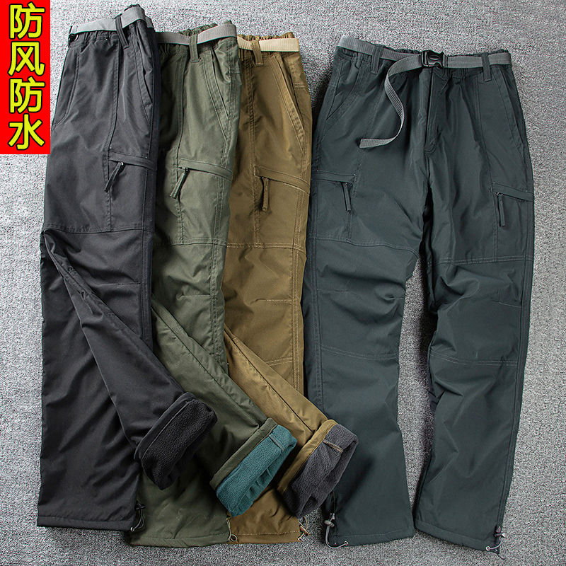 Overalls Men's Outdoor Soft Shell Pants Autumn and Winter Pure Cotton Sports Pants Loose Casual Pants Windproof and Waterproof Hiking Pants