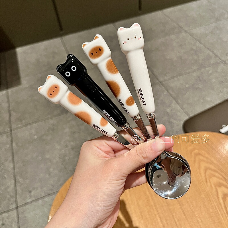 Cute ins Cartoon Ceramic Spoon and Fork Student Niche Chopsticks Portable Children's Meal Set Box 304 Stainless Steel