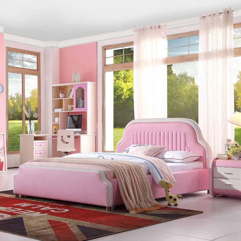 Children's bed girl baby single leather bed boy pink creative princess bed small apartment children's bed custom furniture