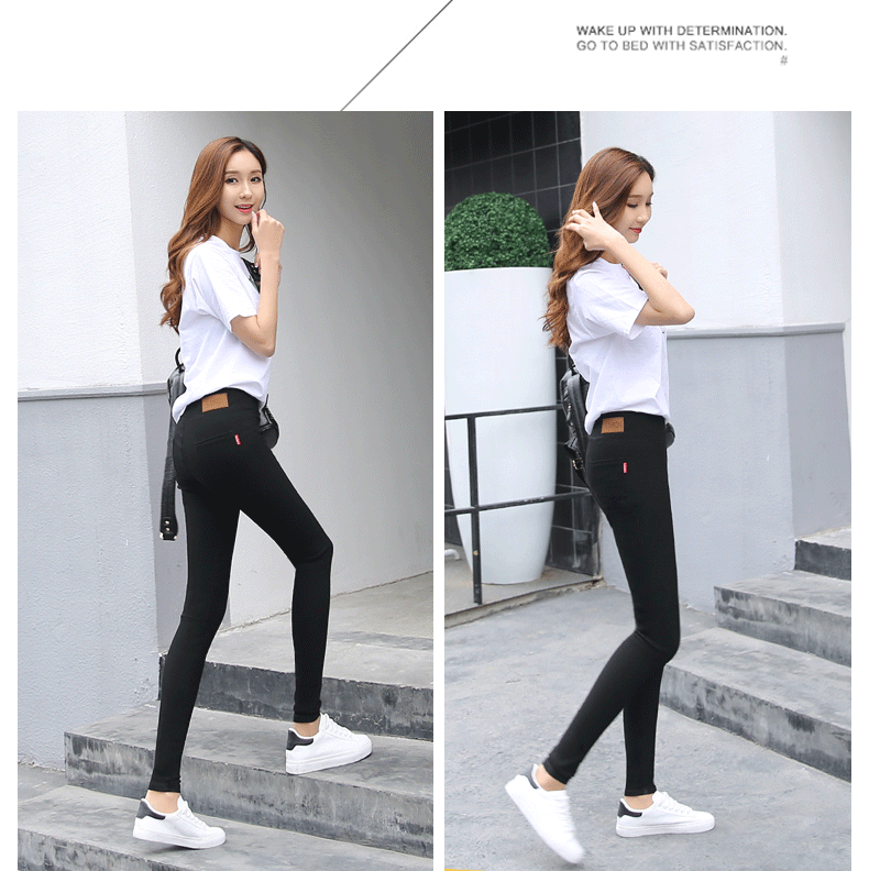 Phiên bản dài của quần legging mặc mùa thu đông cộng với quần nhung chân đen cỡ lớn bó sát quần dài bút chì dày quần tây nữ