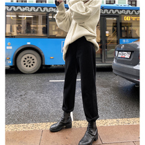 Jeans woman 2021 autumn winter new straight cylinder loose with high waist and broad legs to be thin and old daddy pants black pants tide