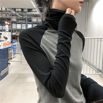 Pure Cotton Fall High collar Undershirt Woman Loose Korean version 100 lap-up jacket foreign air light cooked autumn and winter long sleeve t-shirt