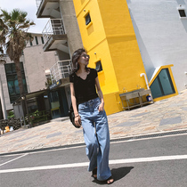 Extremely minimalist lazy sashimi with a short sleeve t-shirt Han version Summer 100 hitch casual harbor wind display slim blouse