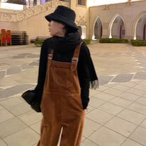 Retro caramel color lamp core suede back with pants female slimmer and long pants winter new conspicuose casual broadlegged pants