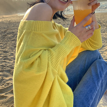 Irregular Truffle Shoulder-knitted sweatshirt for women Lazy Wind Expats slim loose cover Jacket Spring design Feel Inclined Shoulder Sweater
