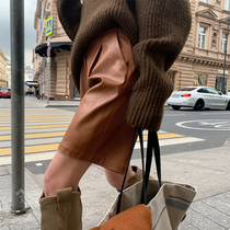 Leather shorts 2021 autumn models new high waist and autumn winter wide leg Fashion straight cylinder casual retro loose outside wearing womens wave