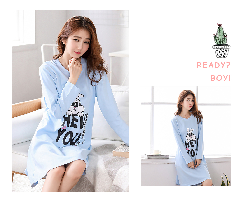 Váy ngủ nữ mùa xuân phiên bản Hàn Quốc của mùa hè và mùa thu cotton dài tay ngọt ngào Bộ đồ ngủ một mảnh ngọt ngào công chúa nữ dễ thương thả lỏng váy mặc nhà dễ thương