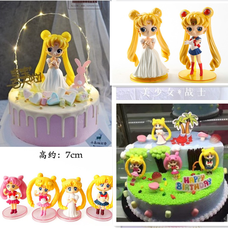 Birthday cake decoration Party supplies Sailor Moon Moon Hare dessert table LED flash small color lamp
