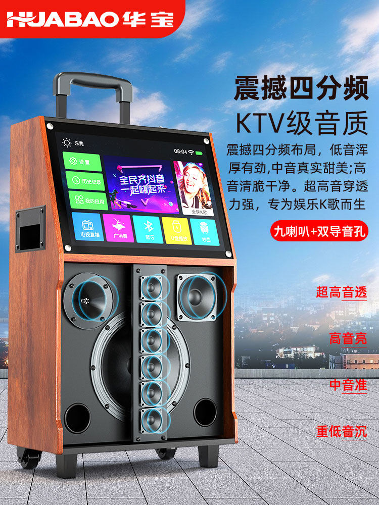 Square Dance Speaker with Display Screen, Karaoke Microphone All-In-One Machine, Outdoor Dancing Video Bluetooth Speaker Microphone