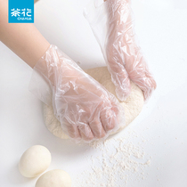 Camellia disposable gloves 100 plastic transparent food catering film hair eat lobster thickened household PE