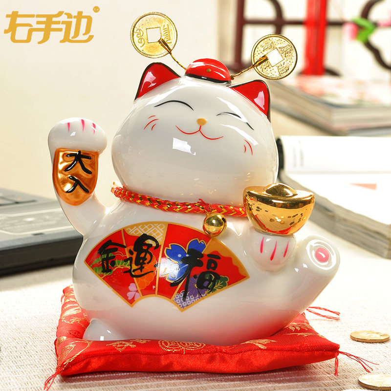 Lucky cat small ornaments Creative ceramics Save money Save money tube Office home Living room decoration Shop opening gift