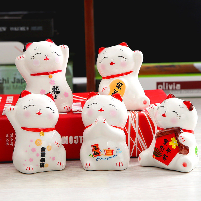 Lucky cat small ornaments car cute creative ceramic ornaments Office desk ornaments Opening gift 0193-OVUS