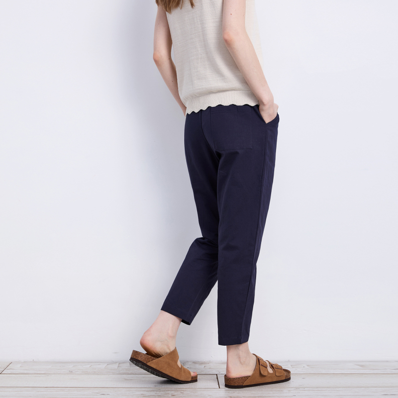 001/002/003【Discounted Items】Navy Blue Slim-Fit Skinny Pants Commuting Cigarette Pants Cropped Length