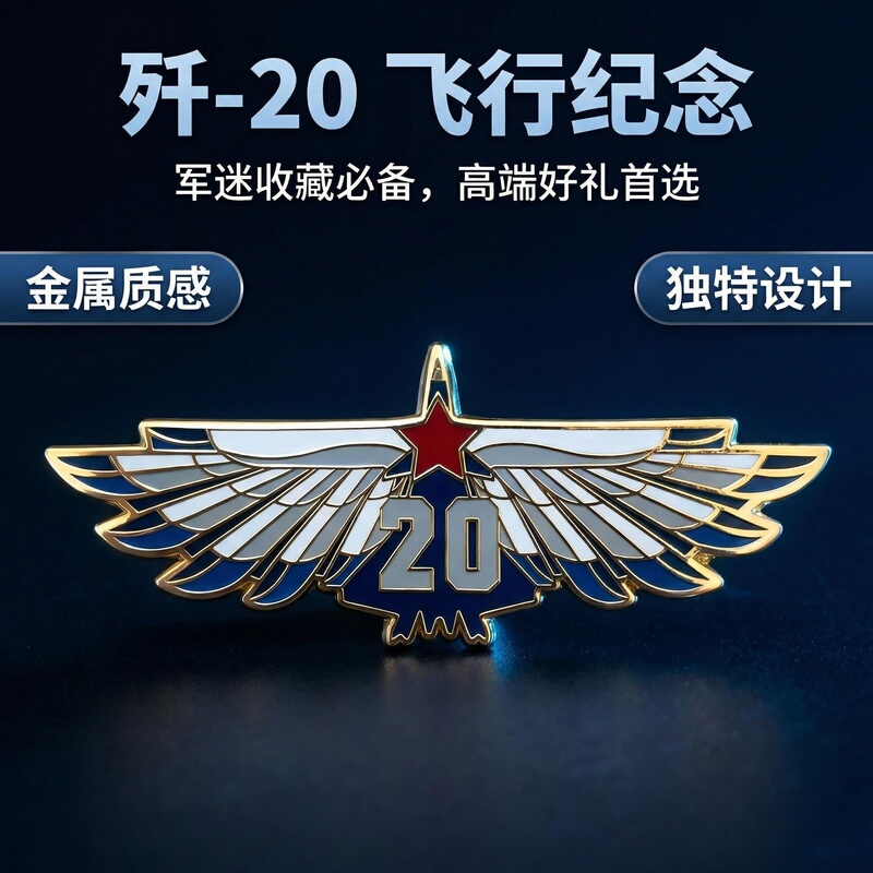 J-20 Fighter Commemorative Badge Zhuhai Air Show Small Gift Backpack Decoration Brooch Airplane Metal Accessory