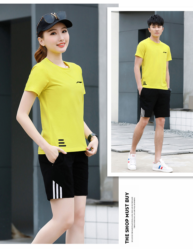 Li Ning thể thao phù hợp với nam mùa hè quần short ngắn tay ngắn quần áo thể thao giản dị nữ áo thun cotton hai mảnh - Thể thao sau quần áo thể thao nữ
