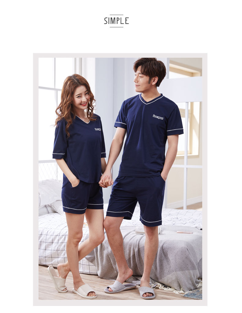 2 bộ của các cặp vợ chồng đồ ngủ mùa hè thanh niên mặc giản dị ngắn tay bông nam giới và phụ nữ dịch vụ nhà phù hợp với mùa hè ăn mặc kiểu đồ bộ