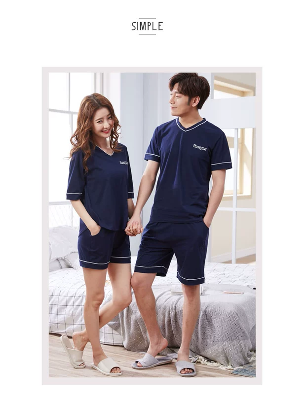 2 bộ của các cặp vợ chồng đồ ngủ mùa hè thanh niên mặc giản dị ngắn tay bông nam giới và phụ nữ dịch vụ nhà phù hợp với mùa hè ăn mặc đồ bộ pijama