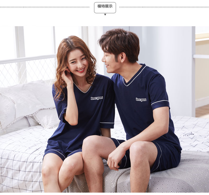 2 bộ của các cặp vợ chồng đồ ngủ mùa hè thanh niên mặc giản dị ngắn tay bông nam giới và phụ nữ dịch vụ nhà phù hợp với mùa hè ăn mặc kiểu đồ bộ