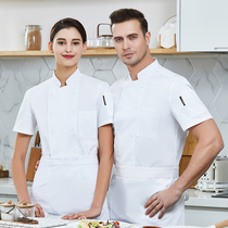 Summer breathable chefs clothing short sleeve custom hotel restaurant hot pot restaurant barbecue kitchen work clothes pure white set