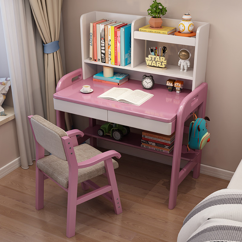 Children's study desk Solid wood log simple household small apartment desk Bedroom adjustable desk 70cm table